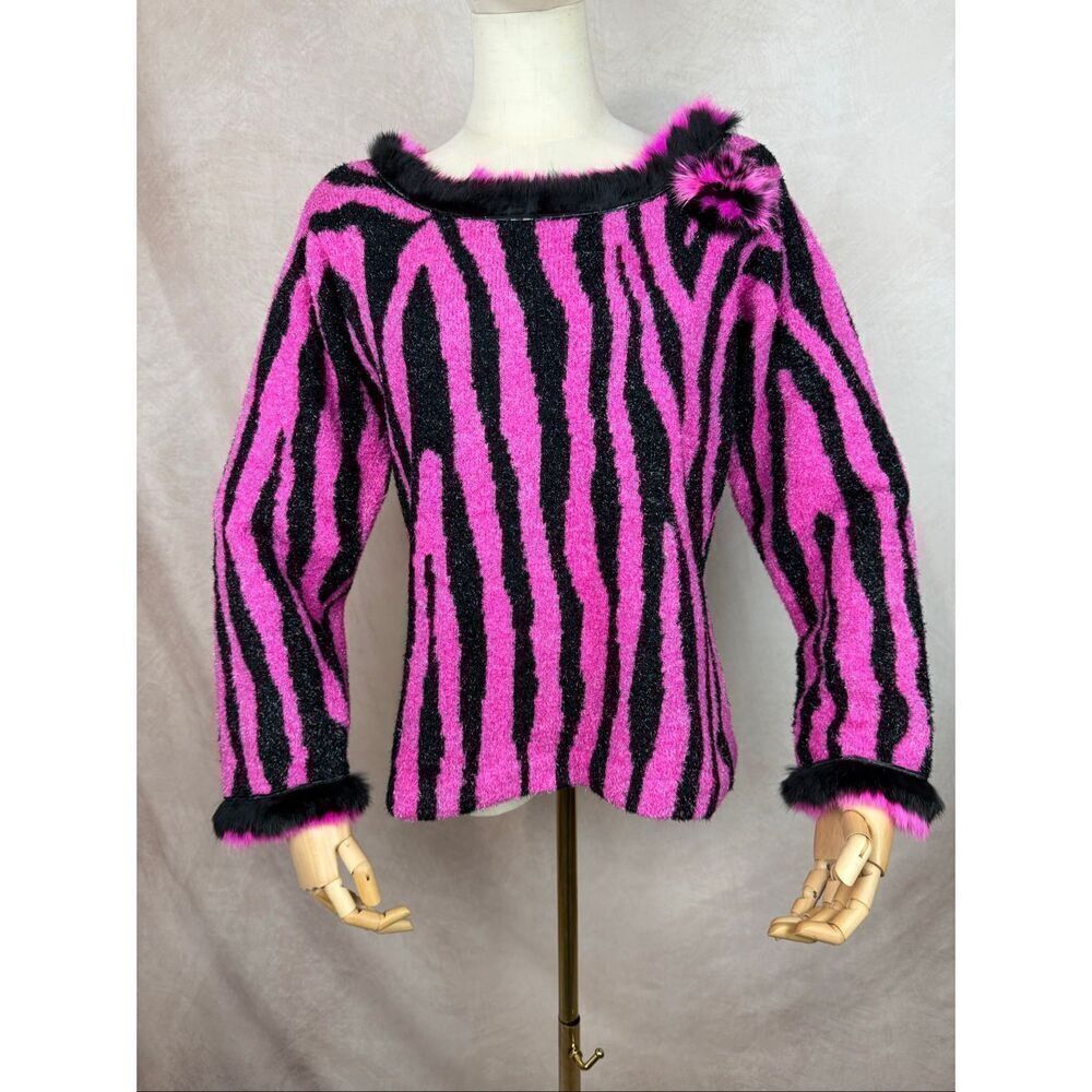 Vintage Rare Design Options By Phillip & Jane Gordon Sweater Size Small Zebra